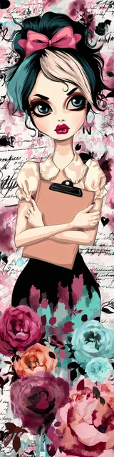 Free teacher bookmark featuring a teacher with pretty writing